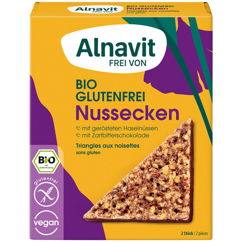 Alnavit Nussecken mit Zartbitterschokolade glutenfrei weizenfrei bio