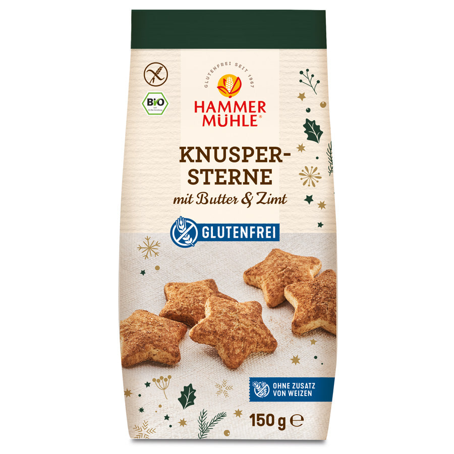 Hammermuehle Bio Knuspersterne mit Butter und Zimt glutenfrei weizenfrei Advent