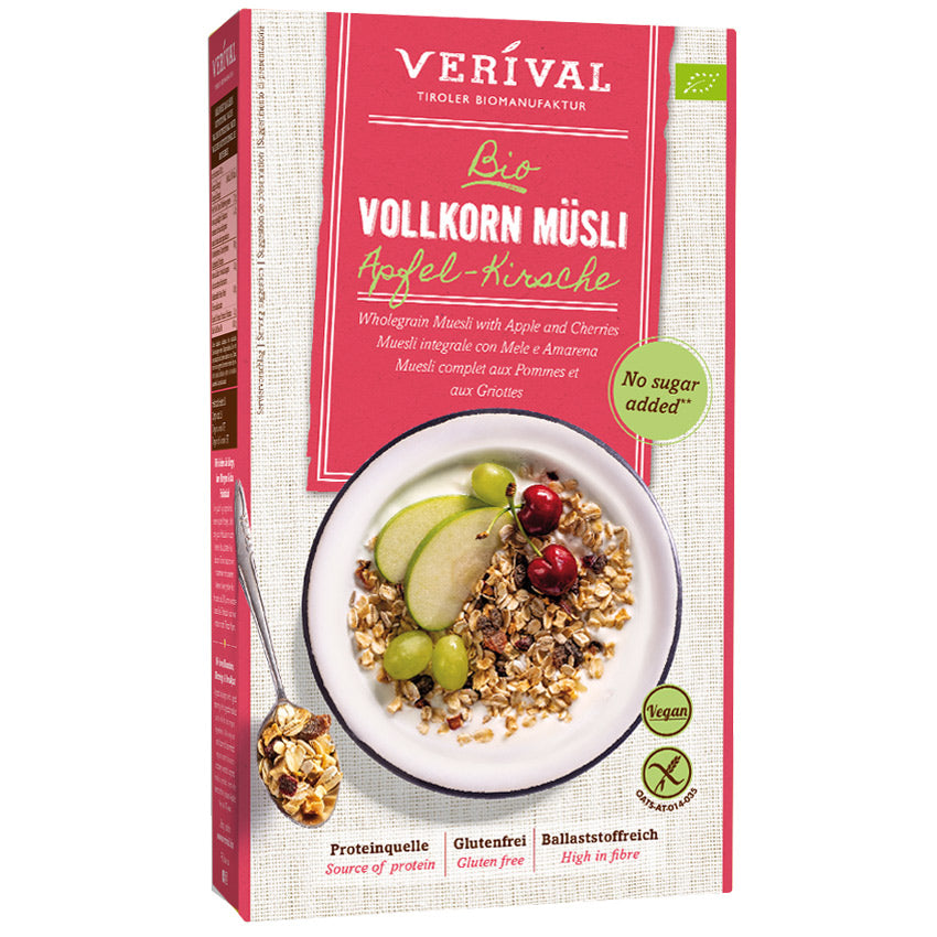 Verival Apfel Kirsch Vollkorn Müsli glutenfrei bio vegan Frühstück