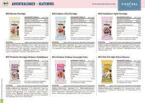 Adventkalender Box glutenfrei Müsli und Porridge Brei vegan bio